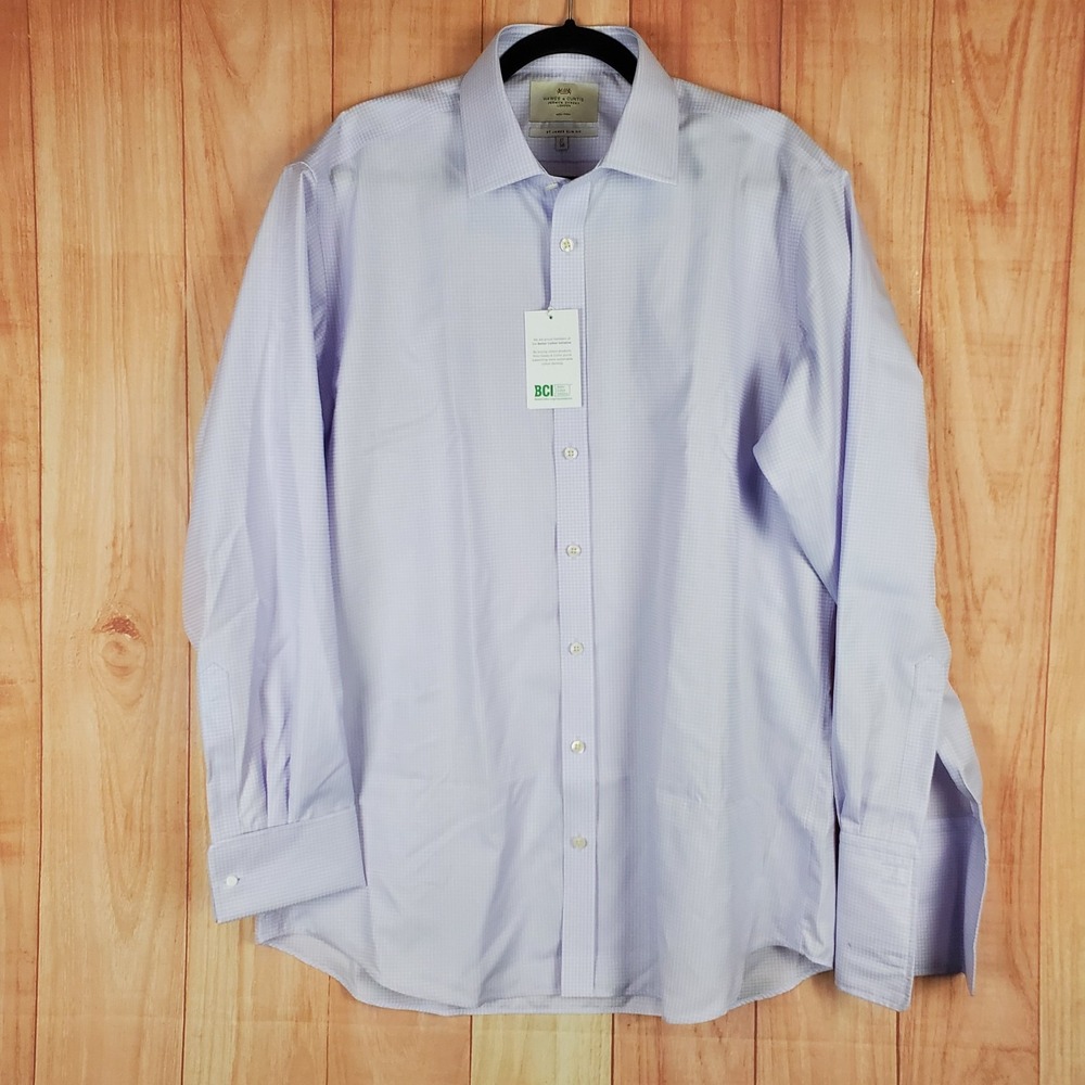 Hawes & Curtis Mens Button Up Shirt Sz 17 / 36 ST James Slim Fit Checkered NEW